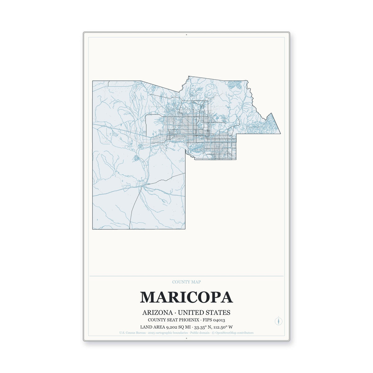Maricopa County, Arizona Map Aluminum Sign in Gallery Air style