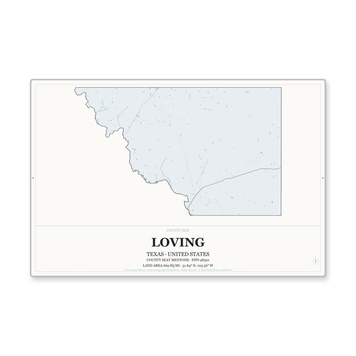 Loving County, Texas Map Aluminum Sign in Gallery Air style