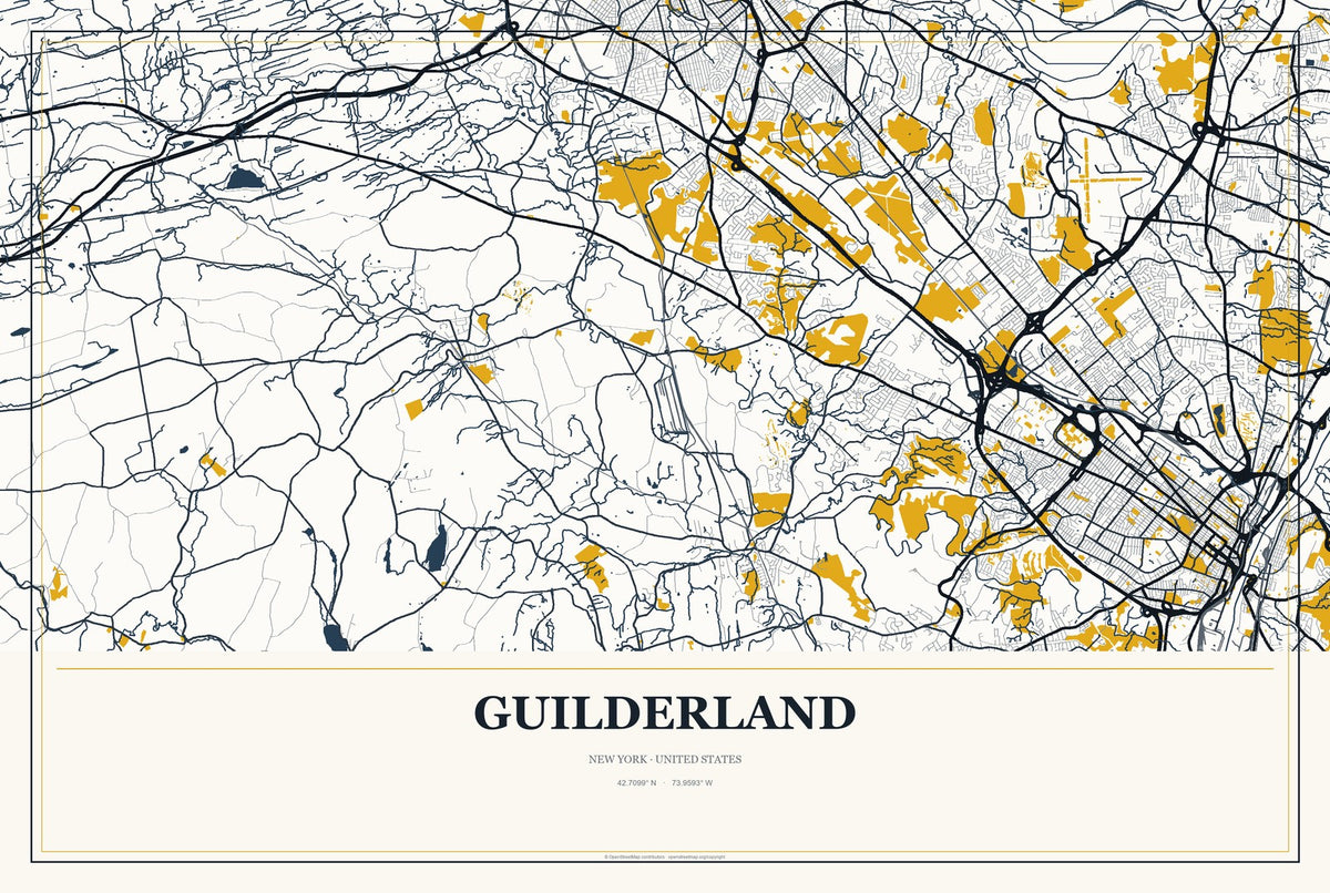 Guilderland, New York City Map Aluminum Sign in Citrine Modern style
