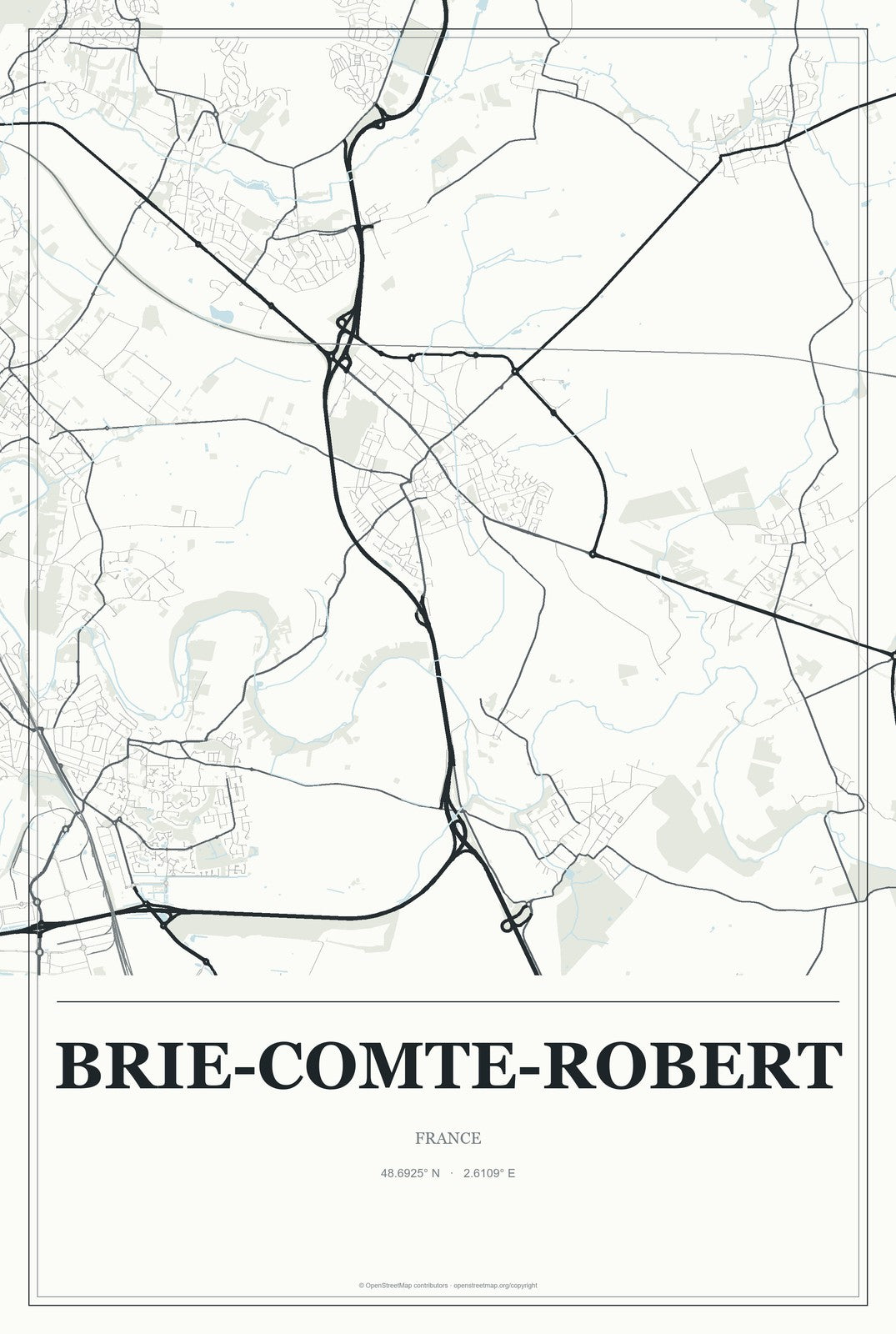 Brie-Comte-Robert, France City Map Aluminum Sign in Gallery Air style