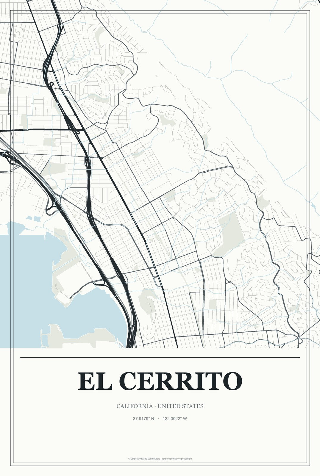 El Cerrito, California City Map Aluminum Sign in Gallery Air style