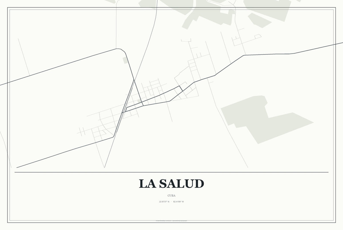 La Salud, Cuba City Map Aluminum Sign in Gallery Air style