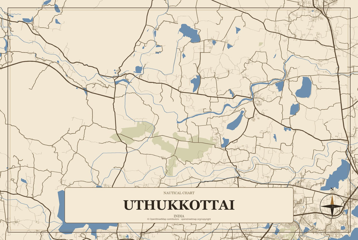 Uthukkottai, India City Map Aluminum Sign in Heritage Nautical style