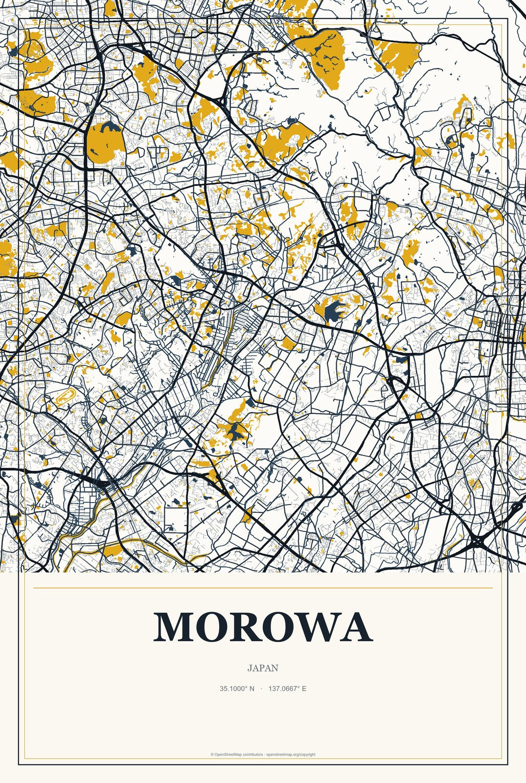 Morowa, Japan City Map Aluminum Sign in Citrine Modern style