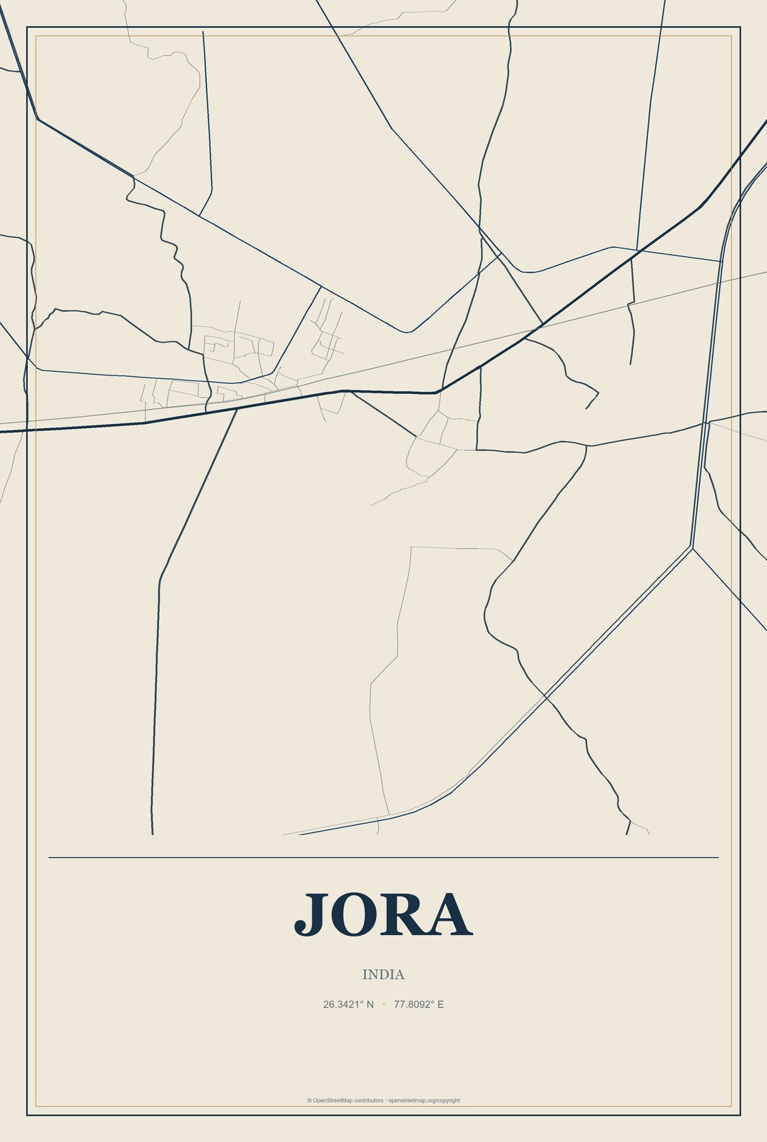 Jora, India City Map Aluminum Sign in Coastal Cutout style