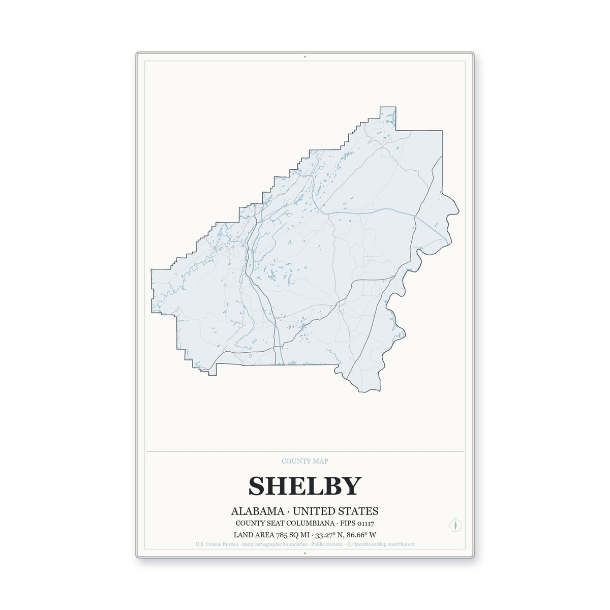Shelby County, Alabama Map Aluminum Sign in Gallery Air style