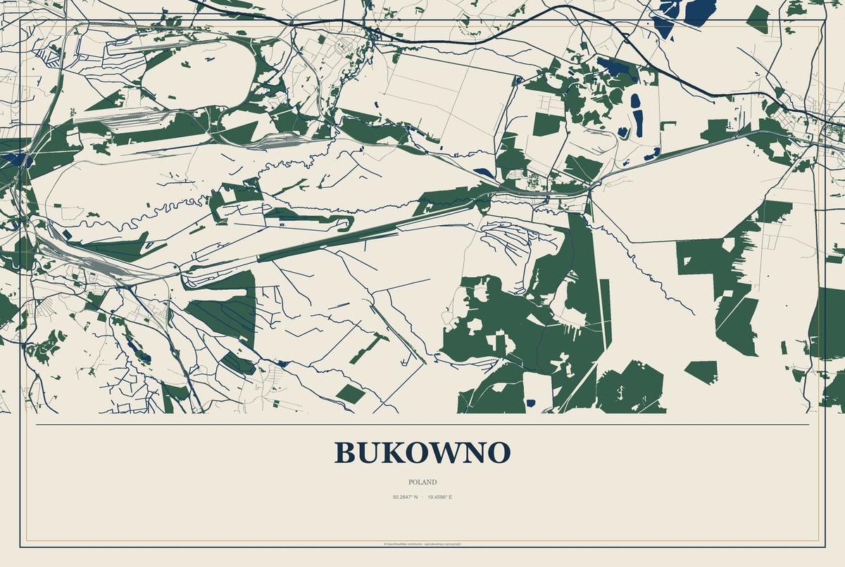 Bukowno, Poland City Map Aluminum Sign in Coastal Cutout style
