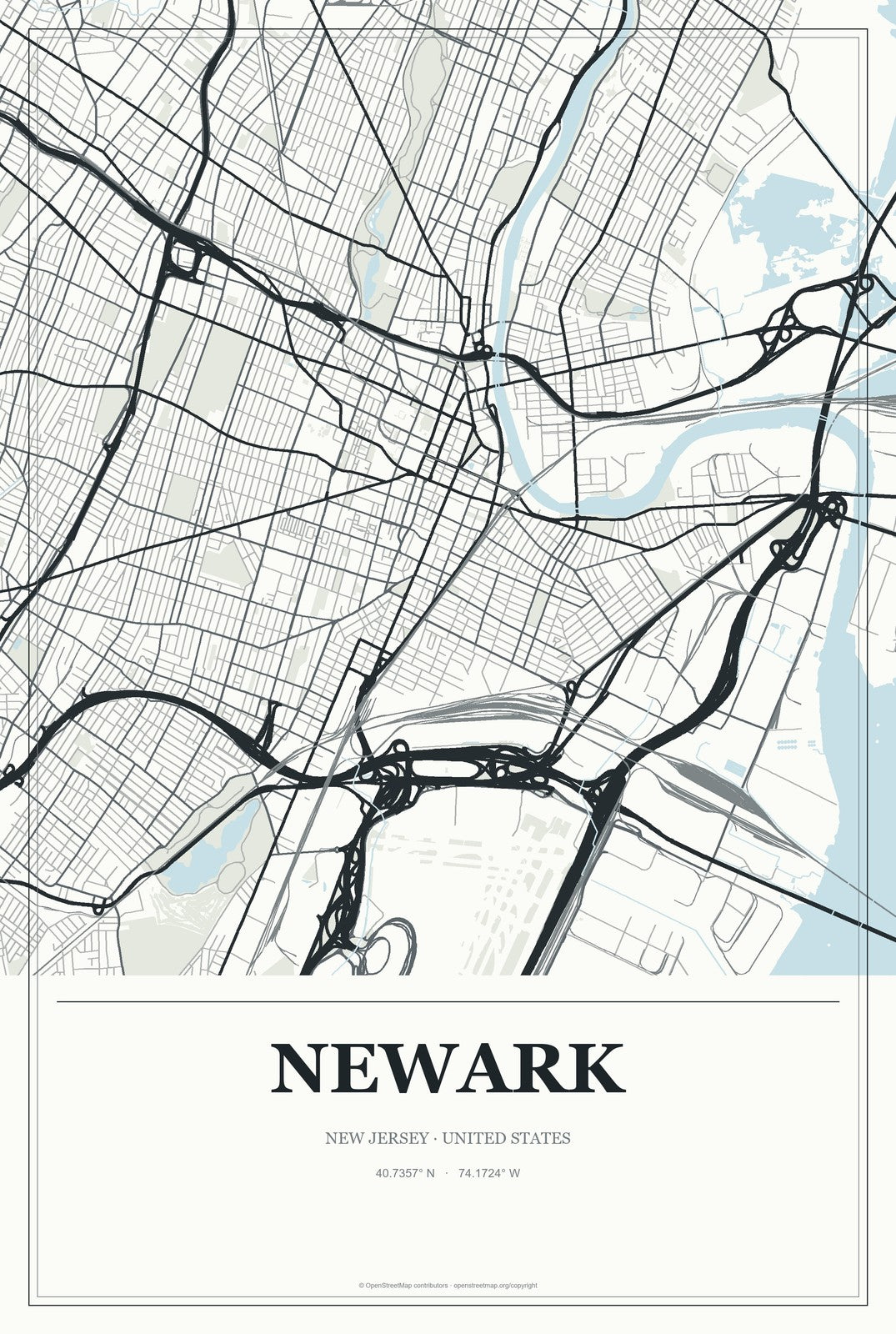 Newark, New Jersey City Map Aluminum Sign in Gallery Air style