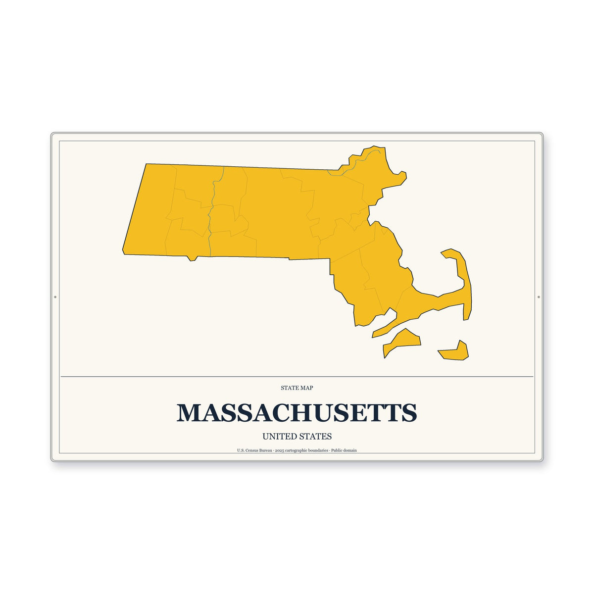 Massachusetts state map aluminum sign in Citrine Modern style
