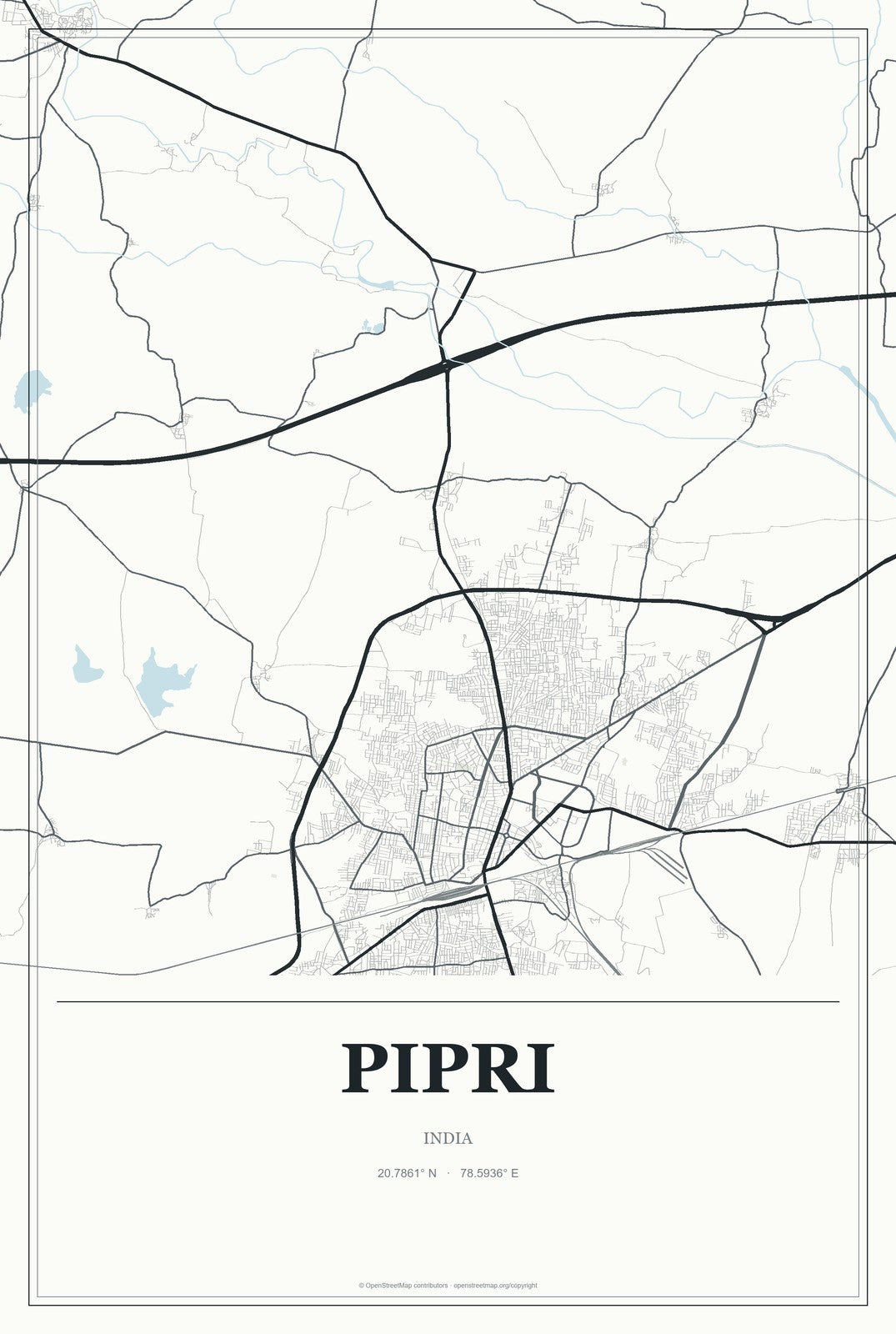 Pipri, India City Map Aluminum Sign in Gallery Air style