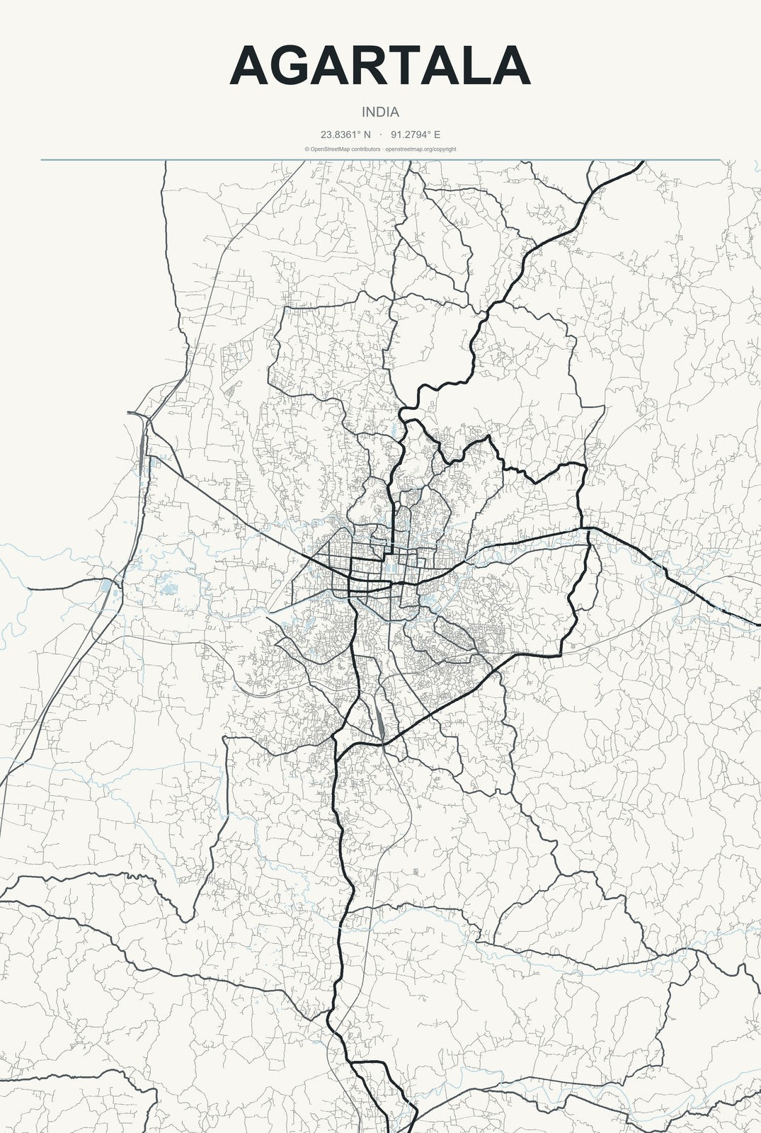 Agartala, India City Map Aluminum Sign in Headline Atlas style