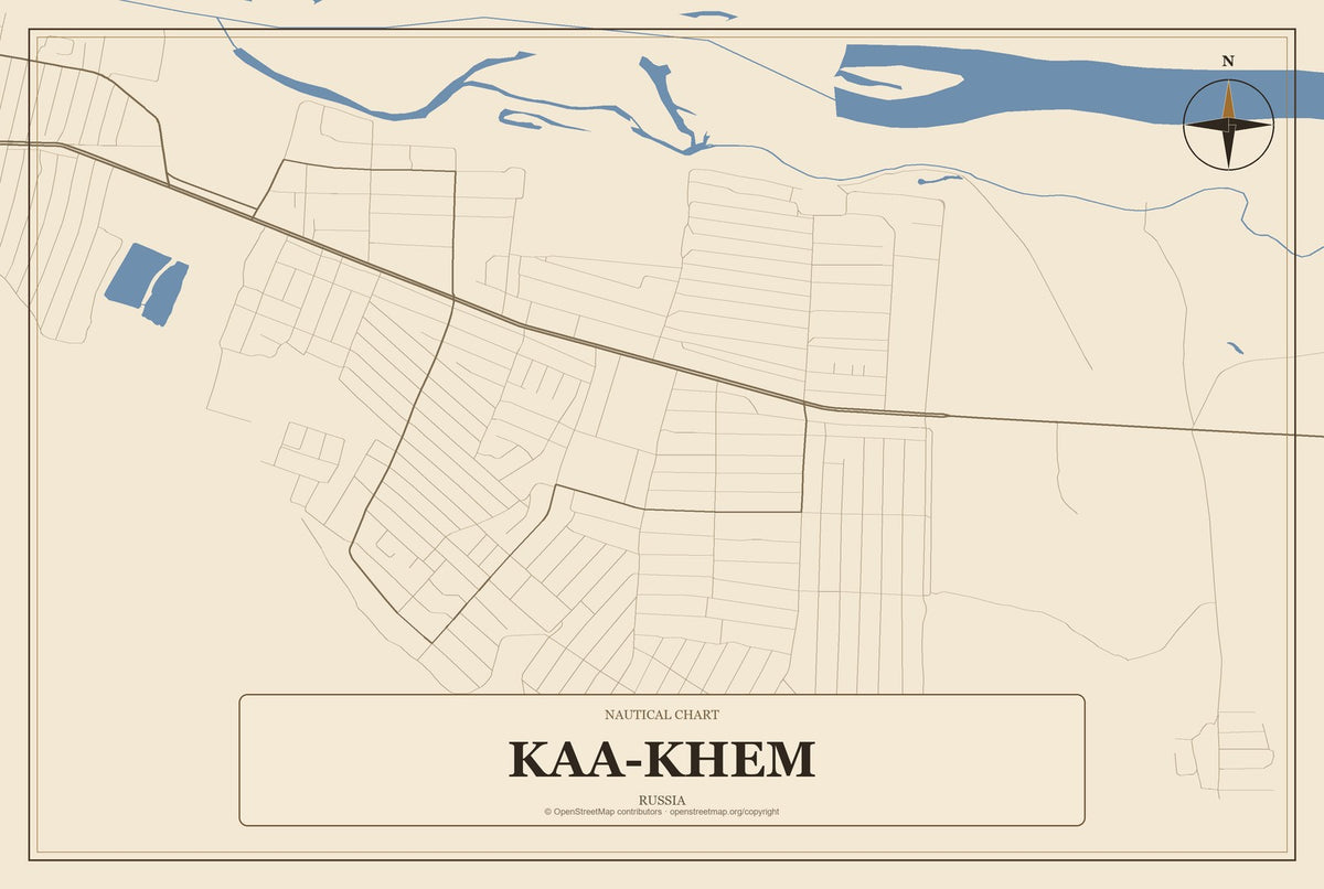Kaa-Khem, Russia City Map Aluminum Sign in Heritage Nautical style