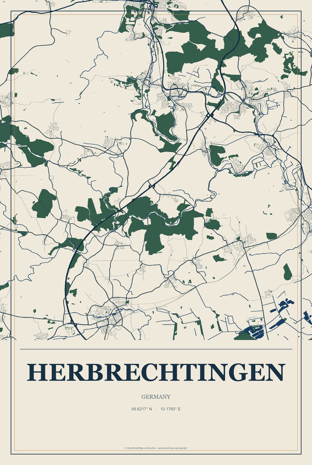 Herbrechtingen, Germany City Map Aluminum Sign in Coastal Cutout style