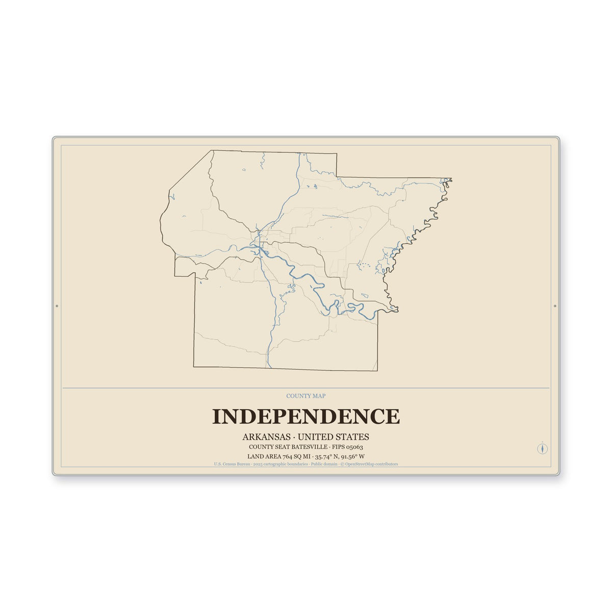 Independence County, Arkansas Map Aluminum Sign in Heritage Nautical style
