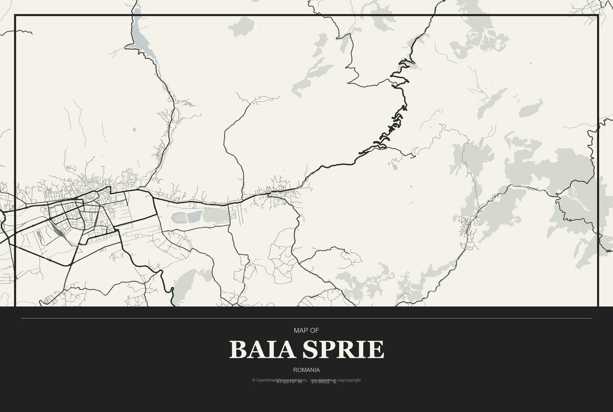 Baia Sprie, Romania City Map Aluminum Sign in Museum Plaque style