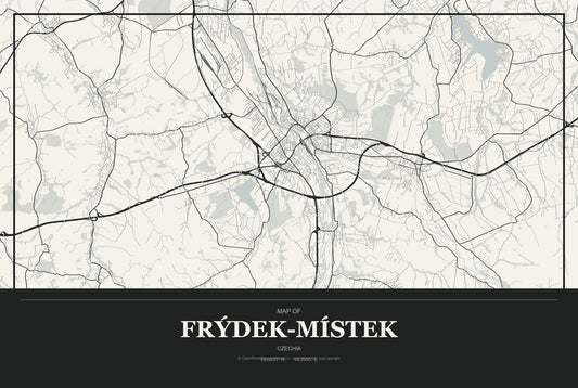 Frýdek-Místek, Czechia City Map Aluminum Sign in Museum Plaque style