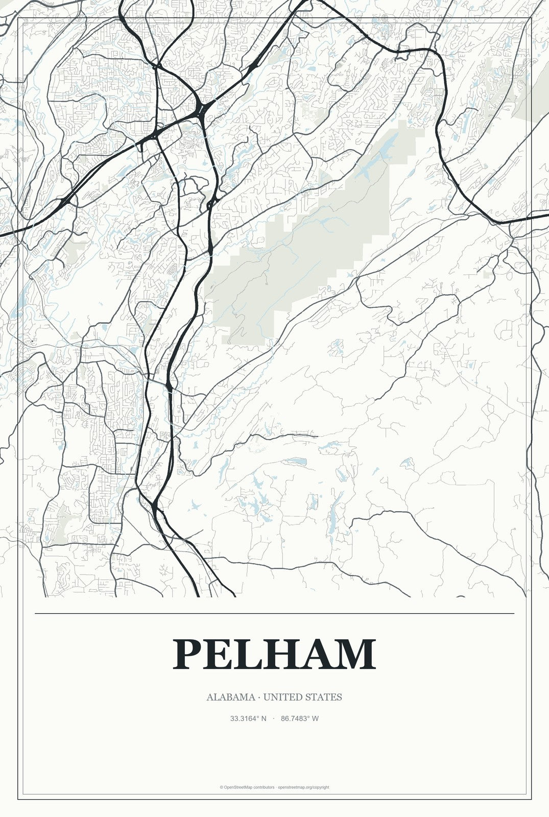 Pelham, Alabama City Map Aluminum Sign in Gallery Air style