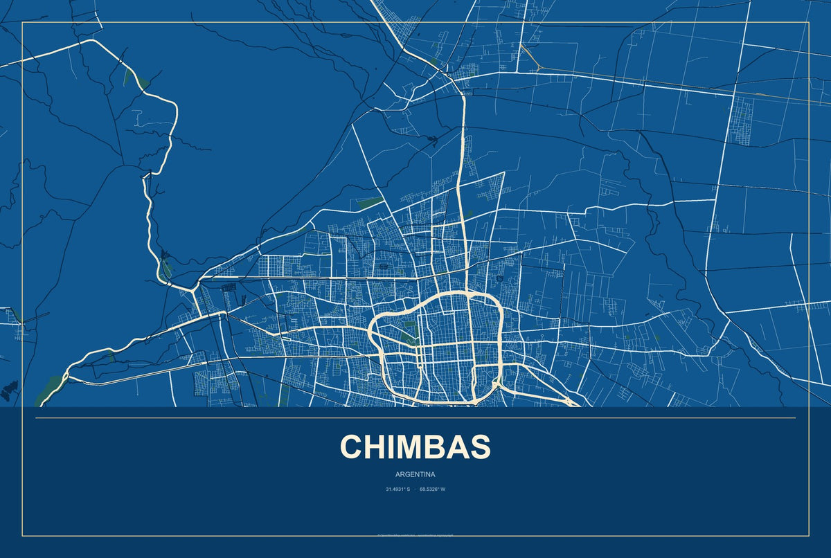 Chimbas, Argentina City Map Aluminum Sign in Harbor Cobalt style