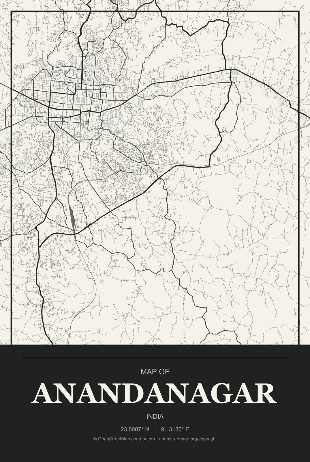 Anandanagar, India City Map Aluminum Sign in Museum Plaque style