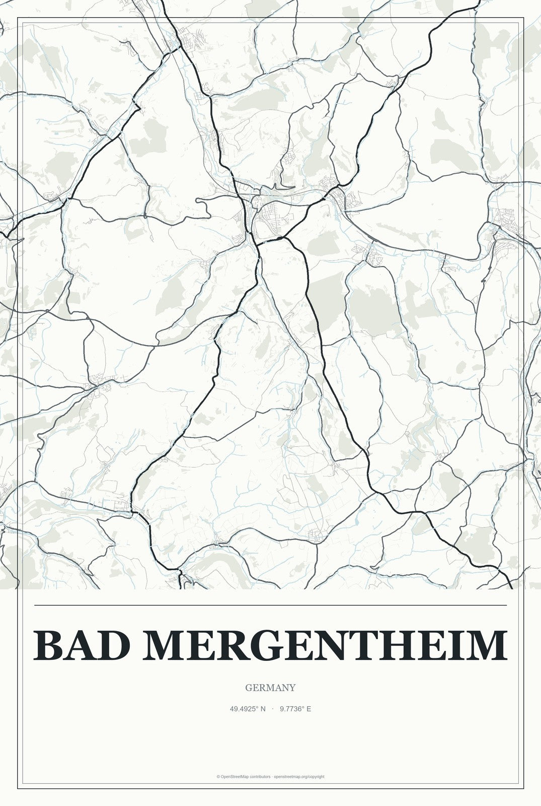 Bad Mergentheim, Germany City Map Aluminum Sign in Gallery Air style