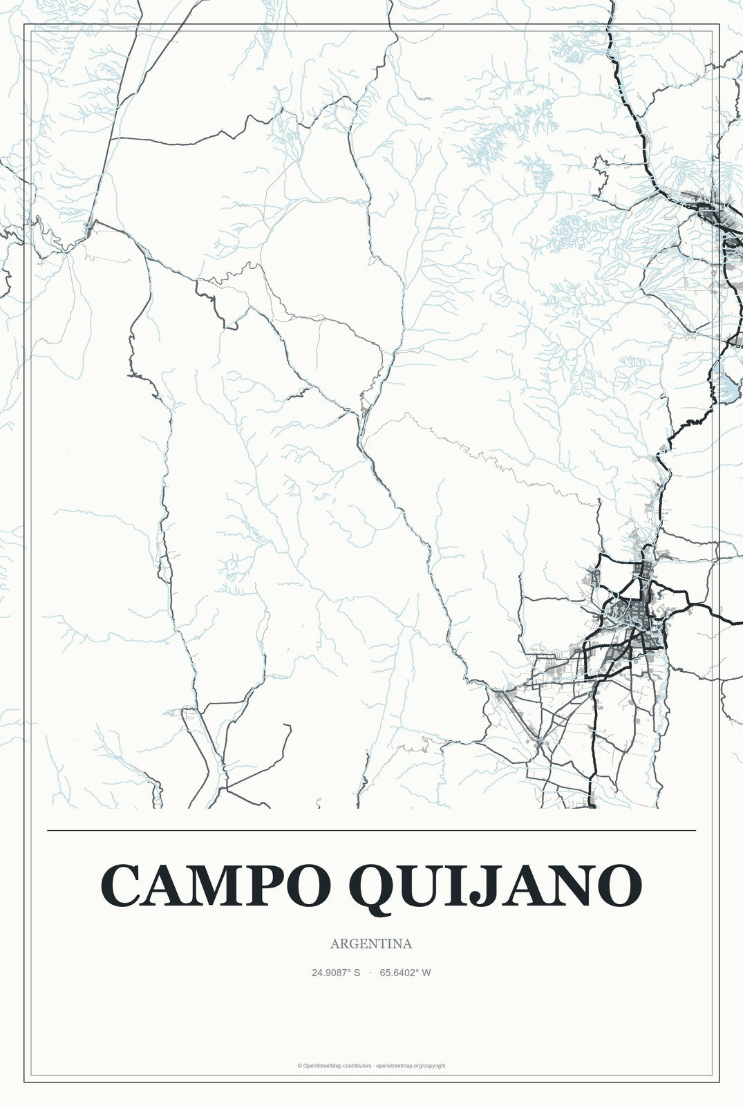 Campo Quijano, Argentina City Map Aluminum Sign in Gallery Air style