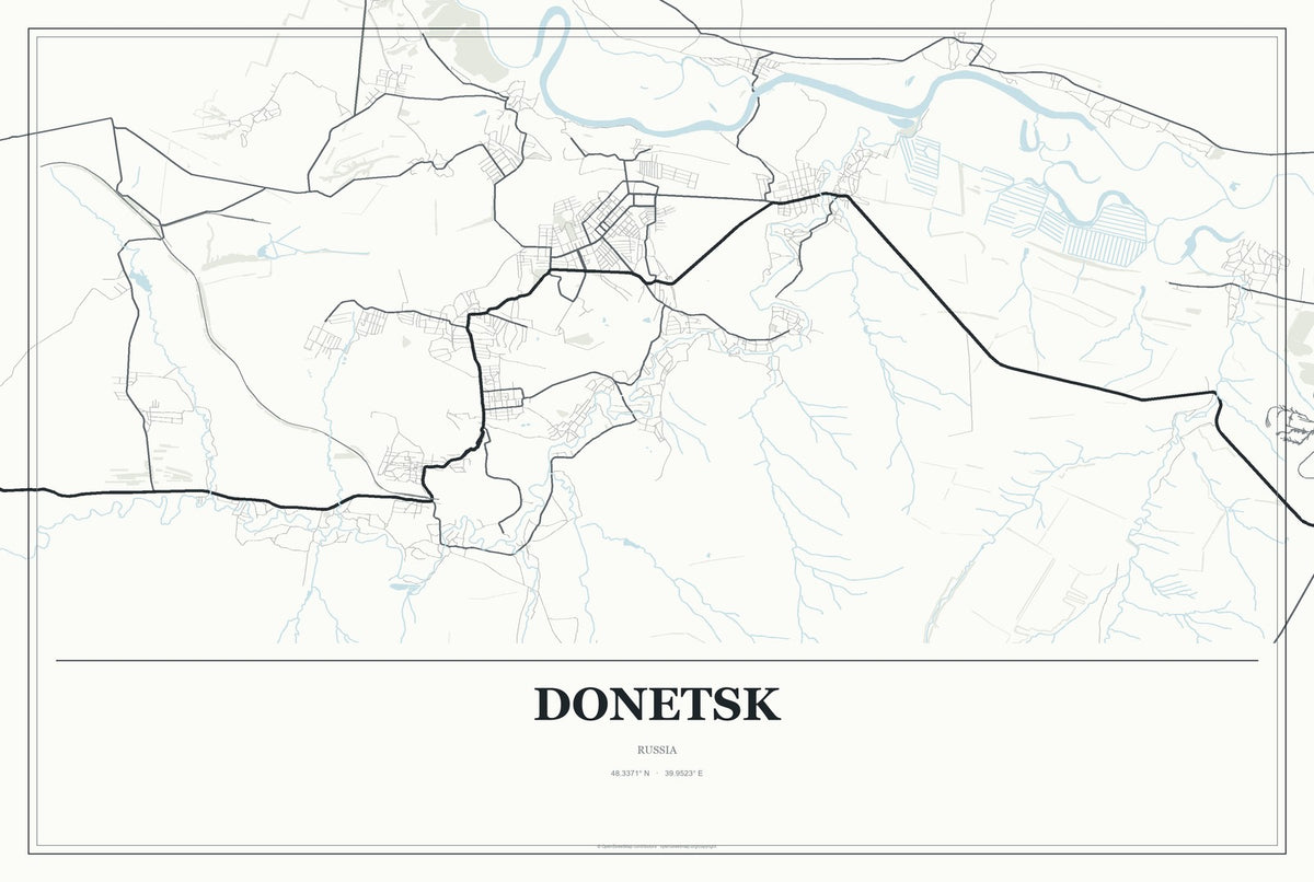 Donetsk, Russia City Map Aluminum Sign in Gallery Air style