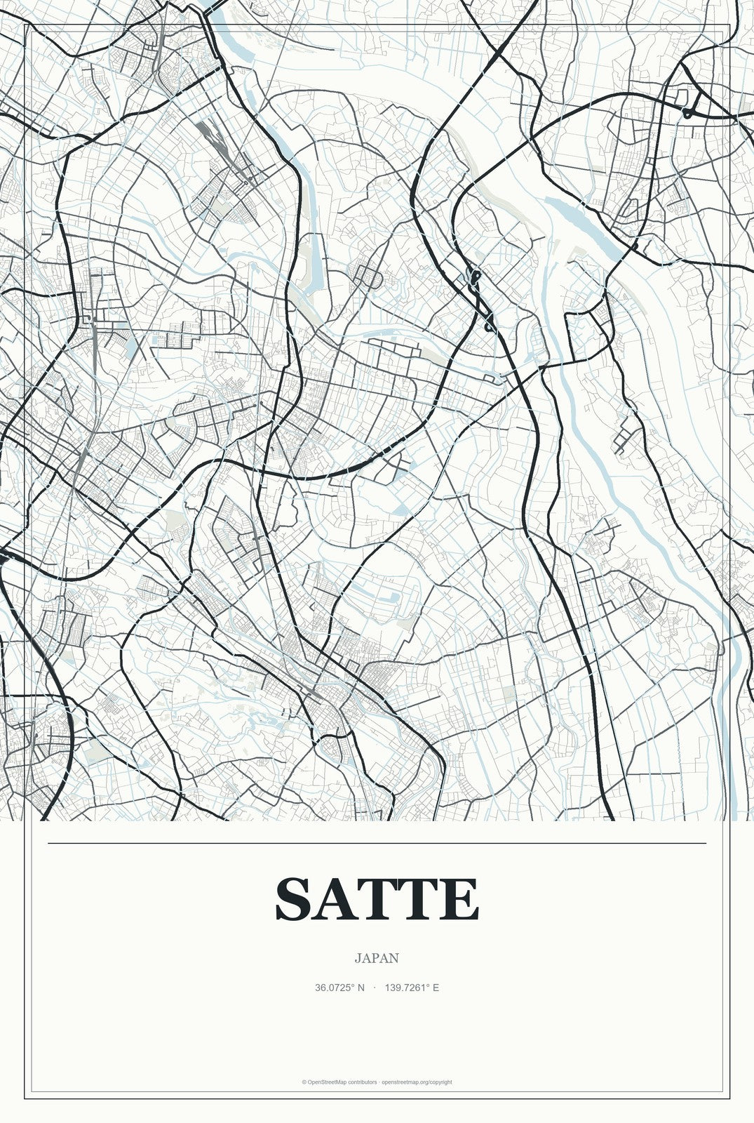 Satte, Japan City Map Aluminum Sign in Gallery Air style