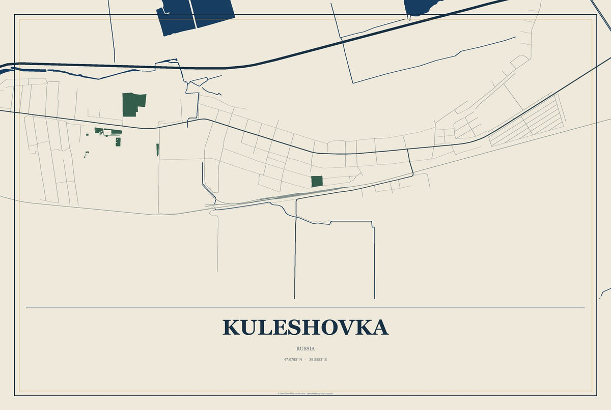 Kuleshovka, Russia City Map Aluminum Sign in Coastal Cutout style