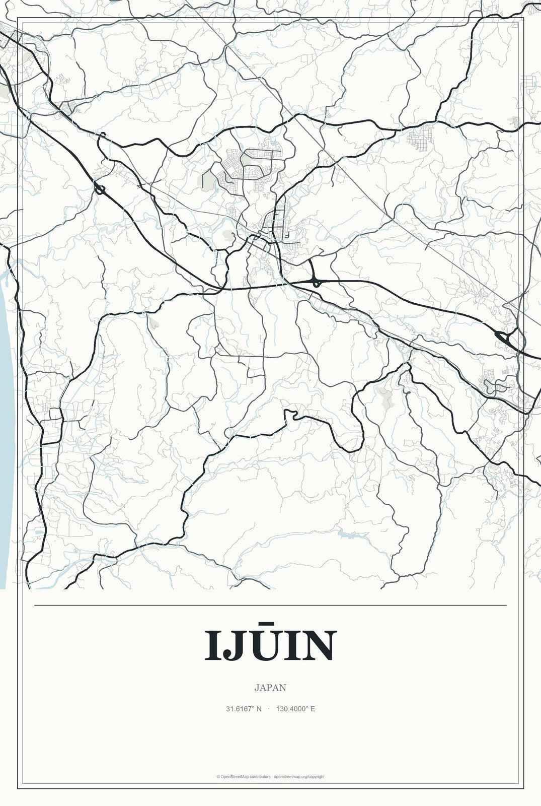 Ijūin, Japan City Map Aluminum Sign in Gallery Air style