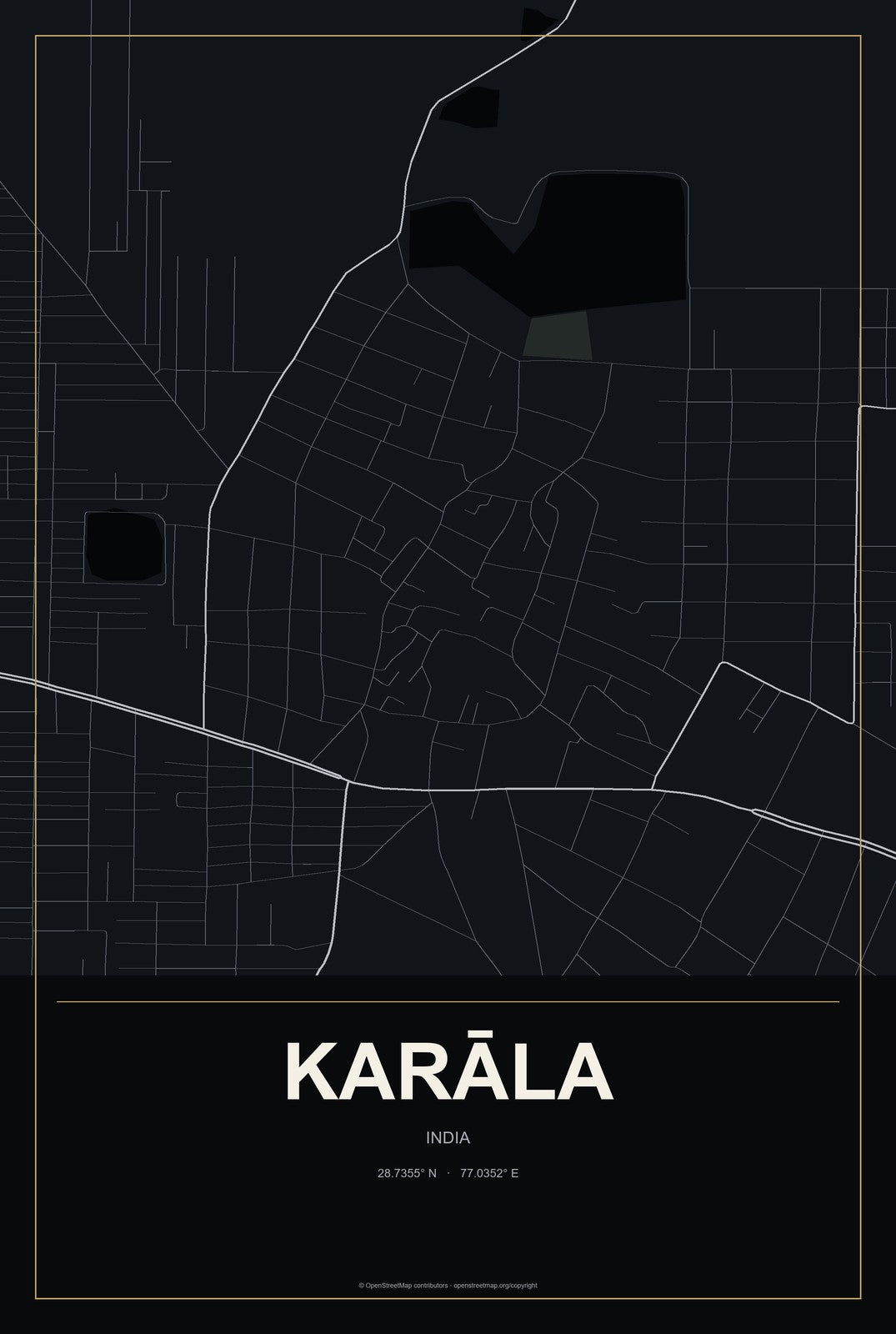 Karāla, India City Map Aluminum Sign in Metropolitan Noir style