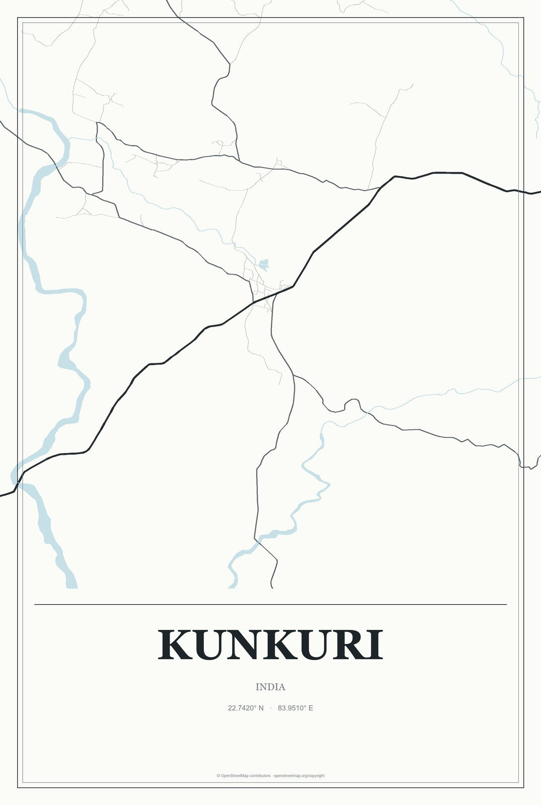 Kunkuri, India City Map Aluminum Sign in Gallery Air style