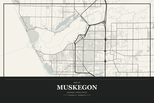 Muskegon, Michigan City Map Aluminum Sign in Museum Plaque style