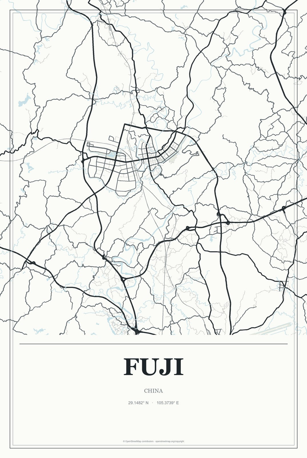 Fuji, China City Map Aluminum Sign in Gallery Air style