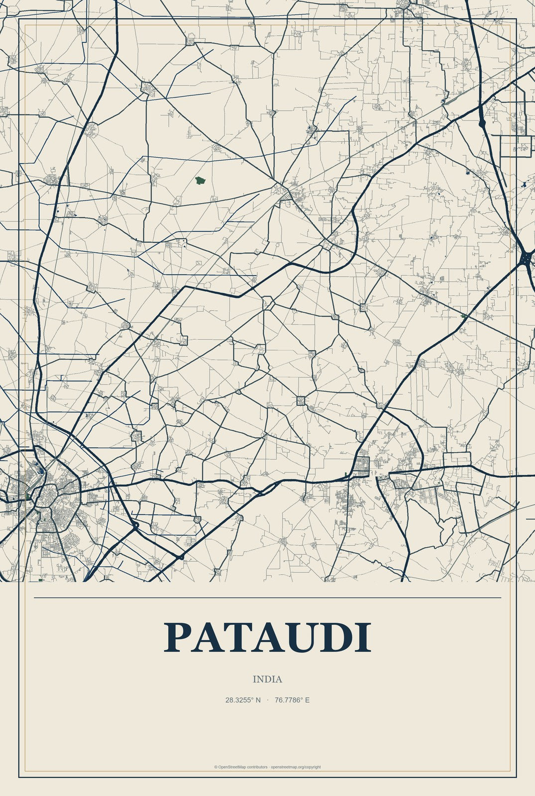 Pataudi, India City Map Aluminum Sign in Coastal Cutout style