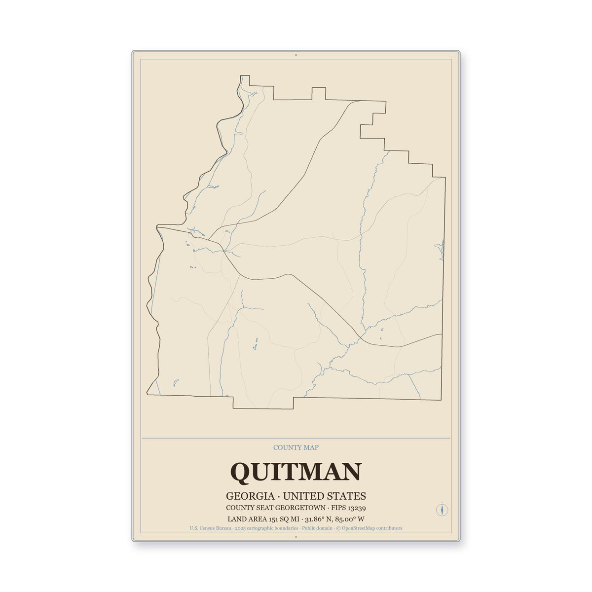Quitman County, Georgia Map Aluminum Sign in Heritage Nautical style