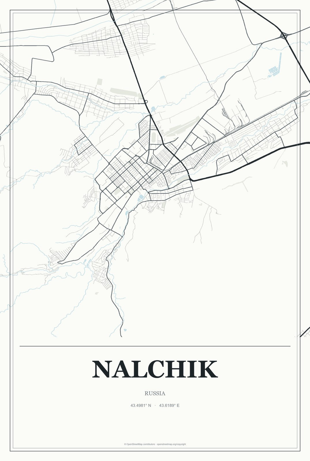 Nalchik, Russia City Map Aluminum Sign in Gallery Air style