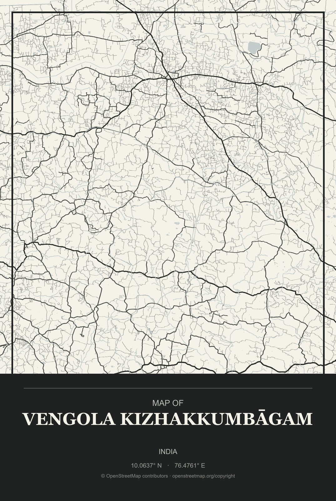 Vengola Kizhakkumbāgam, India City Map Aluminum Sign in Museum Plaque style