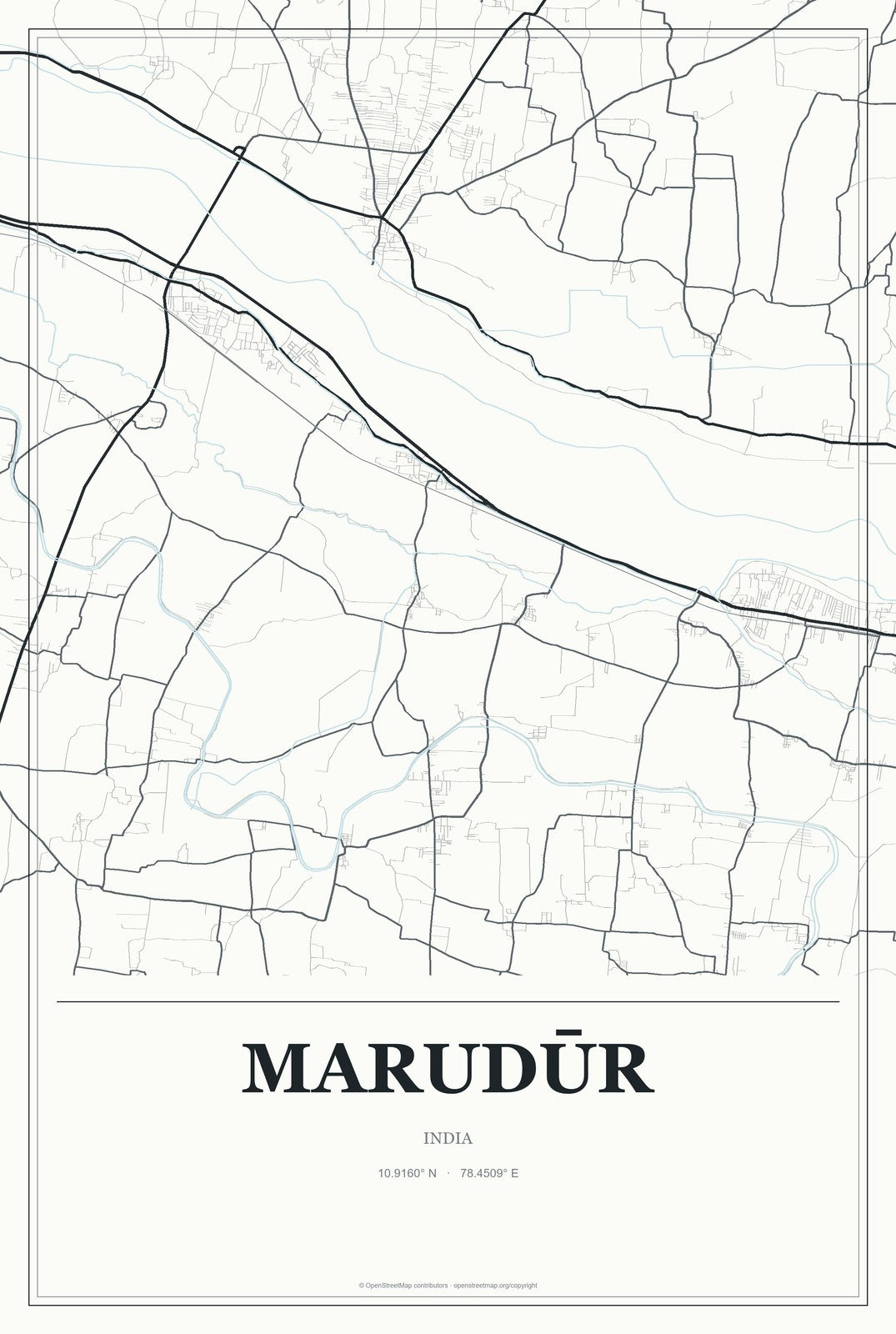 Marudūr, India City Map Aluminum Sign in Gallery Air style