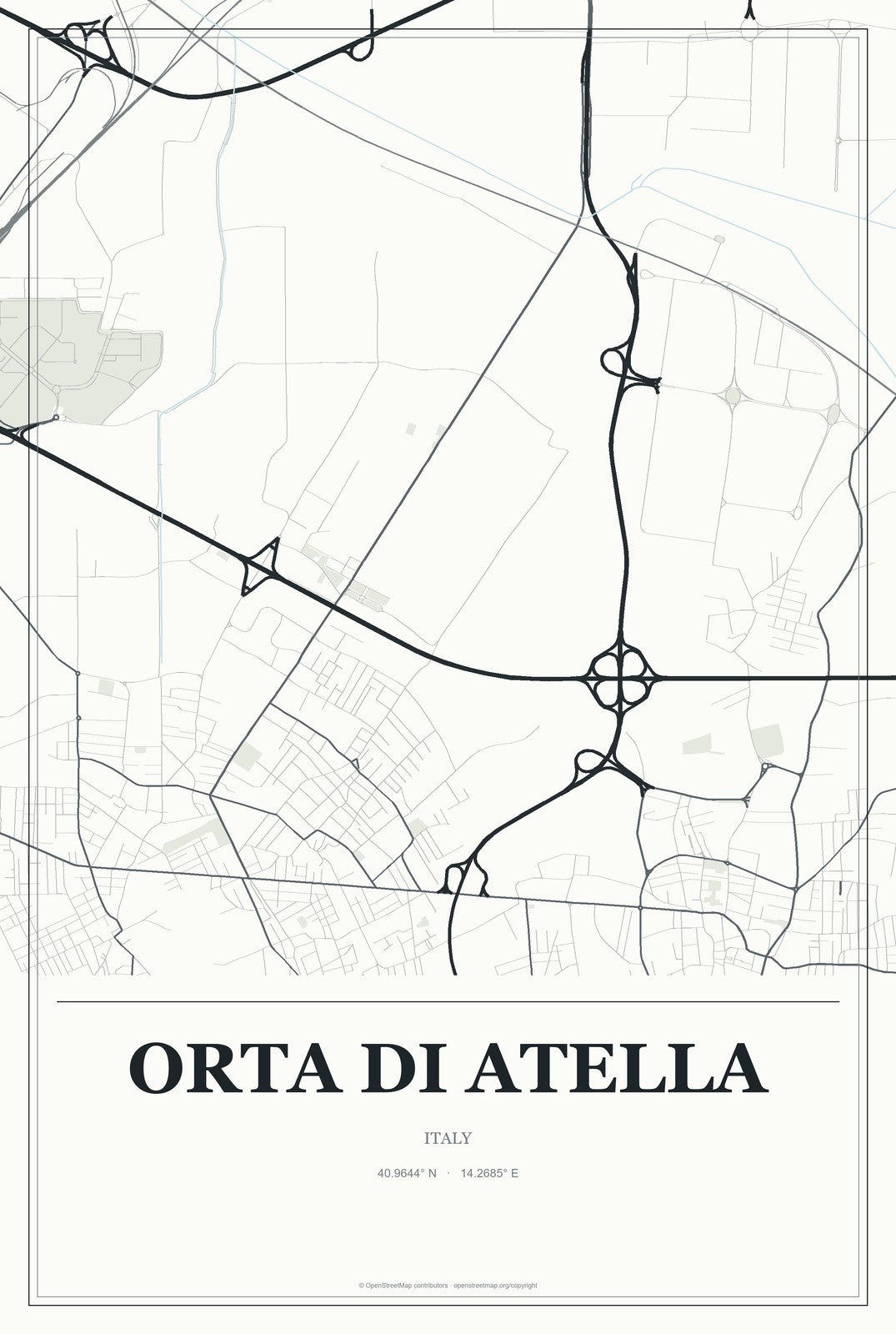 Orta di Atella, Italy City Map Aluminum Sign in Gallery Air style