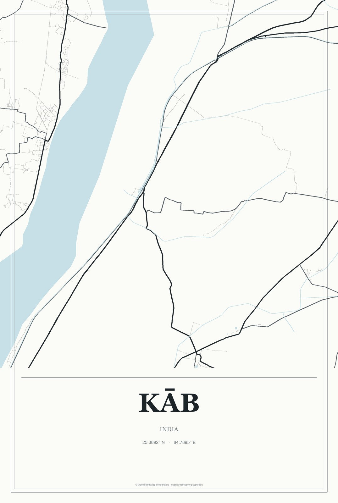 Kāb, India City Map Aluminum Sign in Gallery Air style