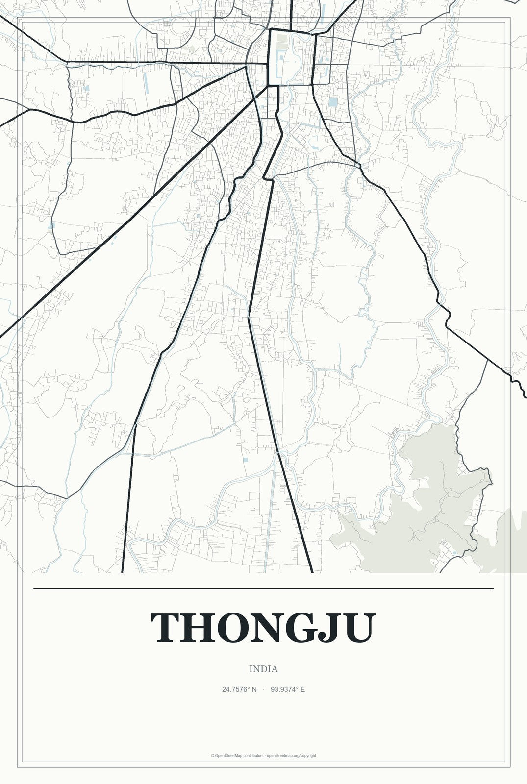 Thongju, India City Map Aluminum Sign in Gallery Air style