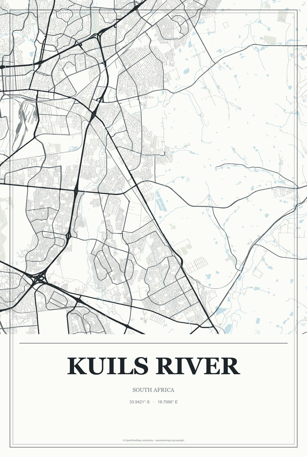 Kuils River, South Africa City Map Aluminum Sign in Gallery Air style