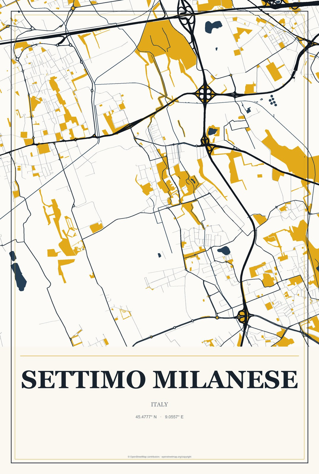 Settimo Milanese, Italy City Map Aluminum Sign in Citrine Modern style