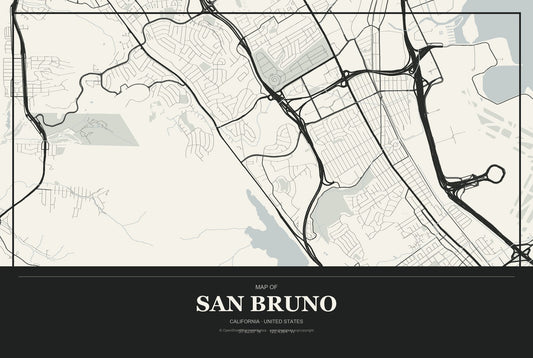 San Bruno, California City Map Aluminum Sign in Museum Plaque style