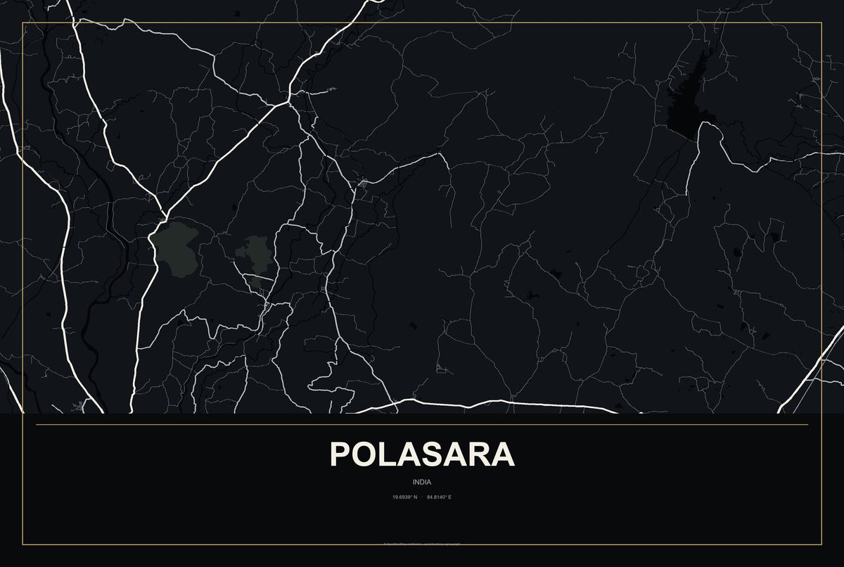 Polasara, India City Map Aluminum Sign in Metropolitan Noir style