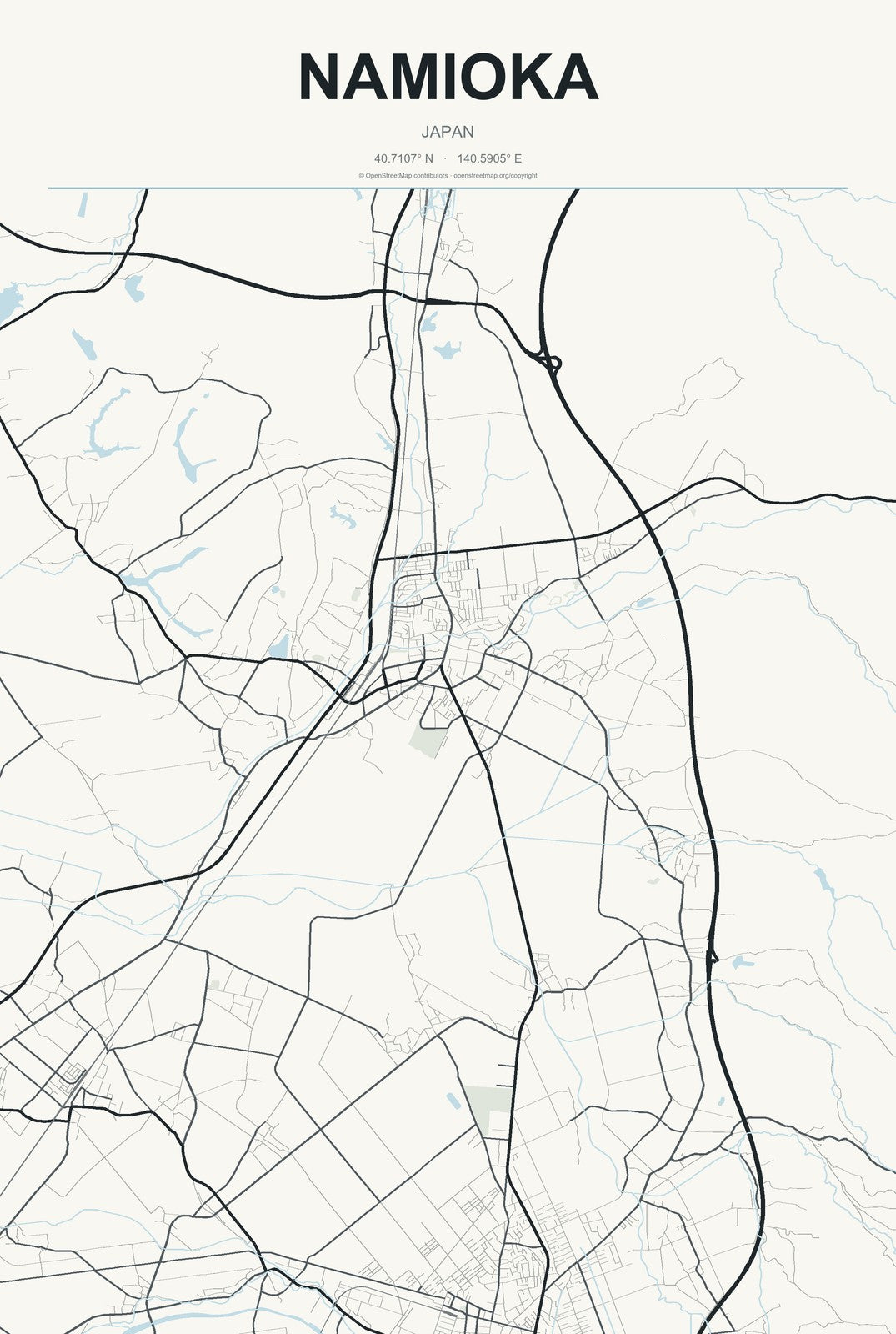 Namioka, Japan City Map Aluminum Sign in Headline Atlas style