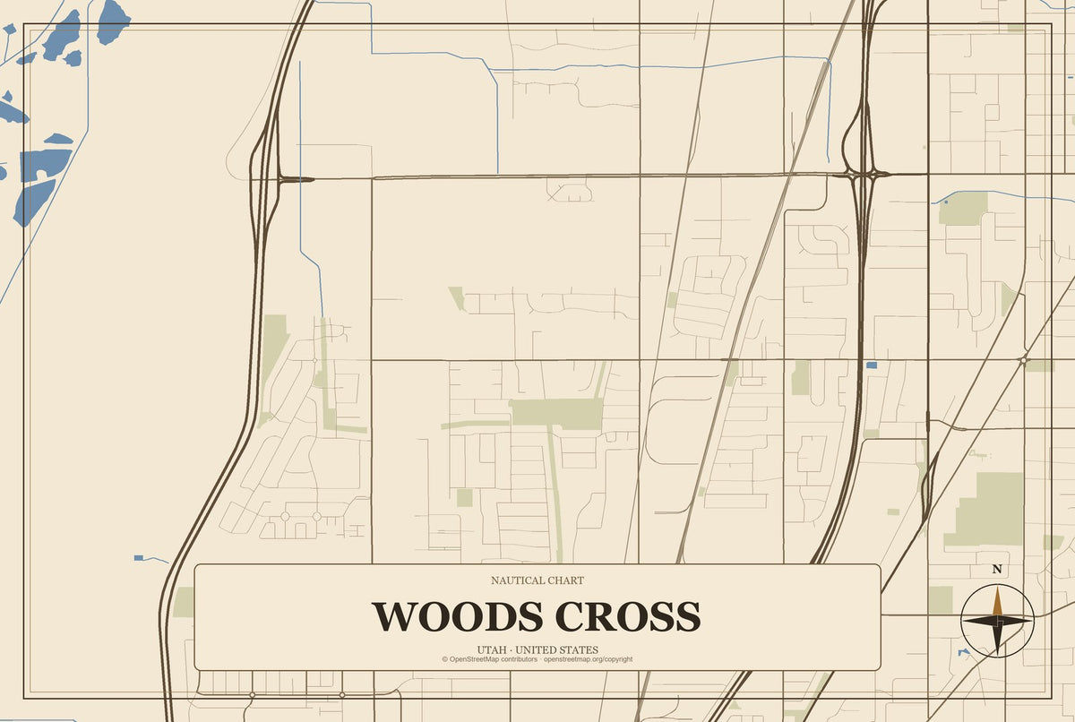 Woods Cross, Utah City Map Aluminum Sign in Heritage Nautical style