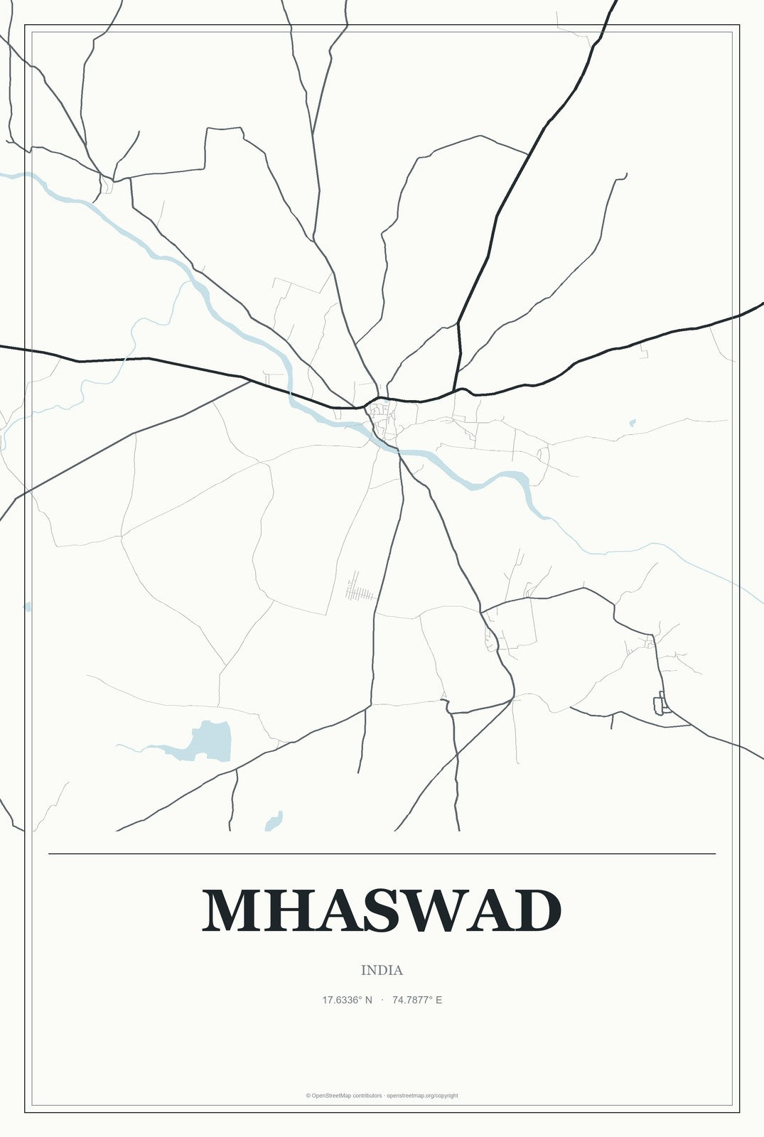 Mhaswad, India City Map Aluminum Sign in Gallery Air style