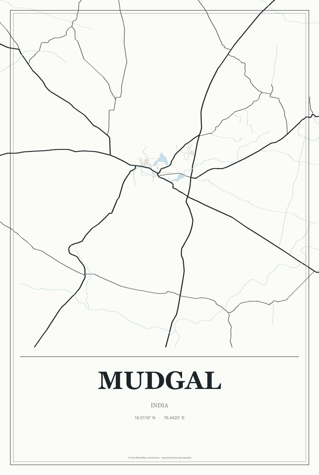 Mudgal, India City Map Aluminum Sign in Gallery Air style