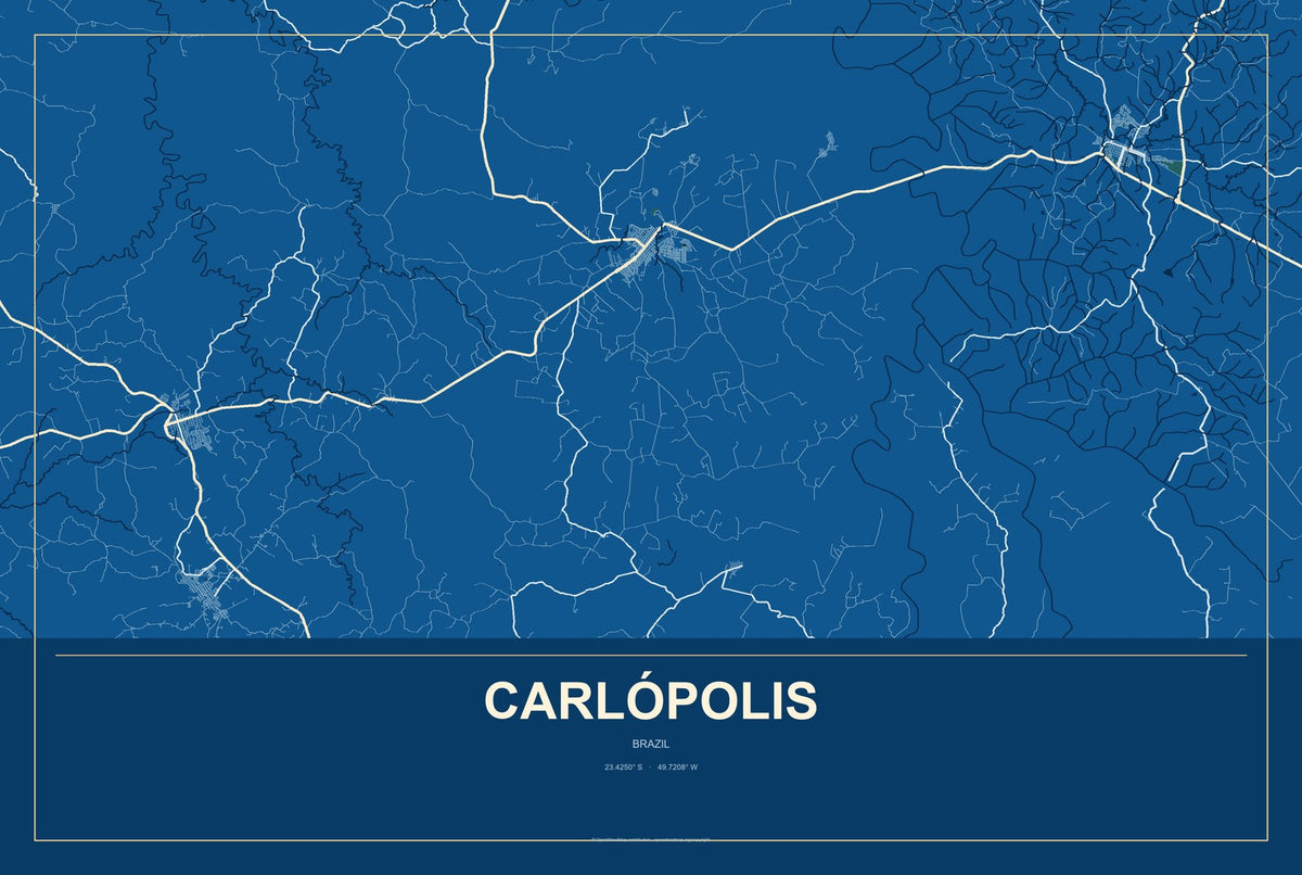 Carlópolis, Brazil City Map Aluminum Sign in Harbor Cobalt style